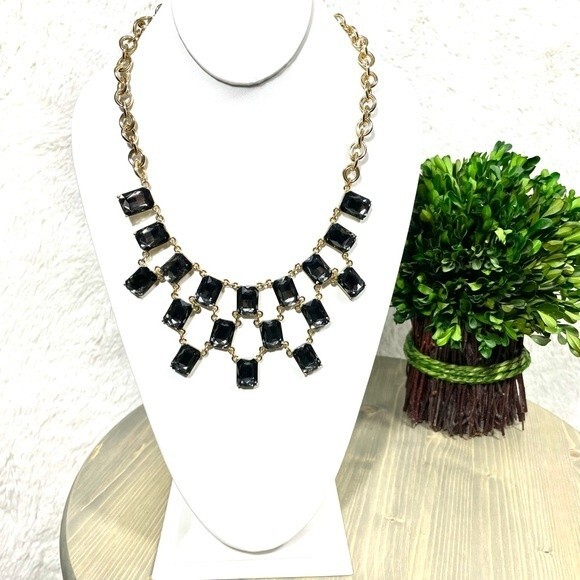 The Limited Antique Gold Smoky Quartz Rhinestone Statement Babble Neckla… - Picture 3 of 9